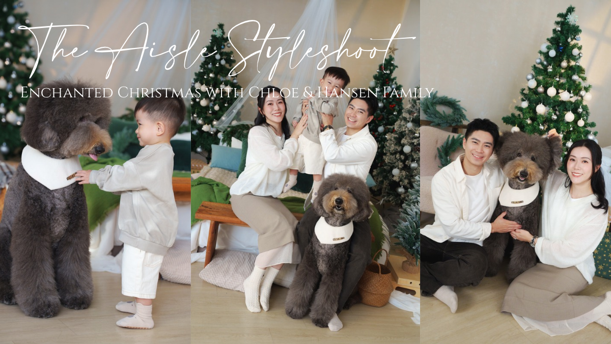 Chloe 與 Hansen 一家和愛犬在 Enchanted Christmas 聖誕場景拍攝家庭照